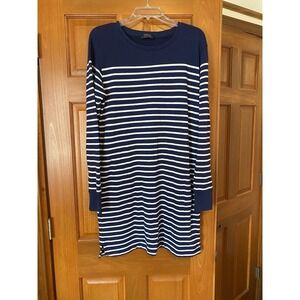Polo Ralph Lauren Women's Navy Striped French Terry Sweatshirt Dress Size Medium